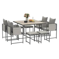 Set Mobili da Giardino con Tavolo da Pranzo, 4 Sedie da Esterno e 4 Sgabelli Poggiapiedi, Grigio