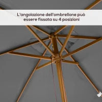 Ombrellone da Giardino 2x3 m Impermeabile, in Legno con Copertura Rimovibile in Poliestere, Grigio