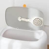 Lettiera per Gatti Apribile in PP con Paletta e Coperchio Inclusi, 55x40x39cm, Bianca e Grigia