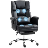 Sedia da Ufficio con 6 Punti di Massaggio, Poggiapiedi Retrattile, Altezza Regolabile, Telecomando e Supporto Lombare, Nero