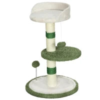 Albero Tiragraffi con Lettino per Gatti, 2 Palline, Piattaforma e Palo in Sisal, Verde e Bianco