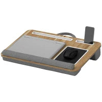 Supporto per Laptop da 15.6" con Tappetino Mouse e Poggia Polsi, Slot per Tablet e Smartphone, Rovere