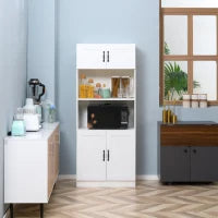 Credenza Cucina Alta con 2 Armadi, 4 ripiani con 5 scomparti ciascuno,Mobile Buffet Stile Country, 70x40x170cm, Bianco e Nero| Aosom Italy