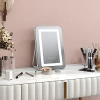 Specchio Trucco con Luci Regolabili a 3 Colori, Presa USB e Specchietto Ingranditore 10x, 31x41.5x3cm, Bianco