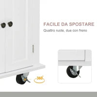 Carrello da Cucina con 2 Cassetti e 2 Armadietti, Isola da Cucina con Piano in Legno, Portaspezie e Porta Canovacci, Bianco