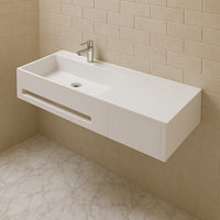 Lavabo in artificial stone bianco opaco matt modello alex sospeso con porta salviette *** confezione 1