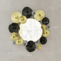 Decorazione da Parete in Metallo con Specchio Decorativo 84x84 cm Oro e Nero