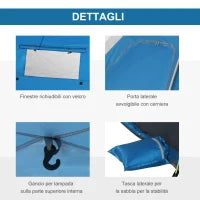 Tenda da Spiaggia Pop Up con Porta a Cerniera, in Poliestere e Fibra di Vetro, 220x173x120 cm, Blu Cielo e Grigio