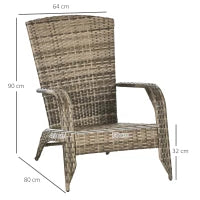 Sedia da Giardino Adironrack con Braccioli, in Rattan e Acciaio, 64x80x90 cm, Marrone e Grigio