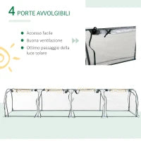 Serra a Tunnel in Acciaio e PVC Impermeabile e Anti UV con 4 Porte a Cerniera, 395x100x80 cm