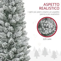 Albero di Natale Innevato con 329 Rami e Luci LED Bianche, in Plastica e Metallo, Ø52x180 cm, Verde