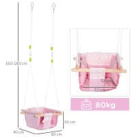 Seggiolino Altalena per Bambini in Tessuto e Legno con Cuscino, 40x40x180cm, Rosa