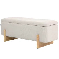 Pouf con Spazio di Archiviazione, Panca con Imbottitura in Schiuma, Effetto Lino, 111 x 44 x 44.5 cm, Beige