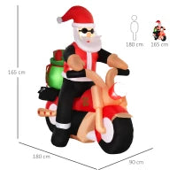 Babbo Natale Gonfiabile su Motocicletta 165cm con Luci LED Integrate, Decorazione Natalizia da Esterno