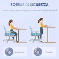 Sedia da Ufficio Ergonomica e Reclinabile ad Altezza Regolabile con 5 Rotelle, 55x48x82.5-94.5 cm, Azzurra