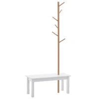 Panca con Appendiabiti da Ingresso, Attaccapanni da Terra in Bambù, Panca da Ingresso Bianca, Design, anche per Camera da Letto, 80x30x180cm, Bianco Legno