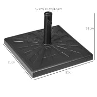 Base per Ombrellone di 19kg e 51x51x32 cm in Resina e Acciaio per Pali Ø32mm, Ø38mm e Ø48mm, Nero