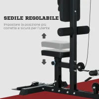 Stazione Fitness Multifunzione con Lat Machine, Sedile Regolabile e Supporto per Dischi, Nero