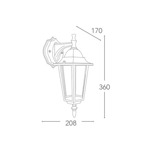 Lanterna a parete da esterno alluminio nero attacco e27 ip44 diffusore in vetro