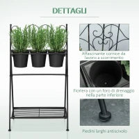 Portapiante in Metallo Pieghevole con 3 Vasi e Ripiano Inferiore per Casa e Giardino, 47x37x78.5cm, Nero