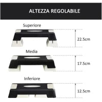 Stepper Professionale da Aerobica Fitness in Plastica 71 x 28 x 12.5cm/17.5cm/22.5cm Nero e Grigio