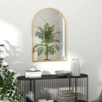 Specchio da Parete ad Arco in Vetro e Metallo Oro dallo Stile Moderno, 91x2x60 cm