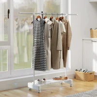 Stendibiancheria Estensibile con Ruote e Freno, Ripiano Porta Scarpe e Struttura in Acciaio Inox, Bianco