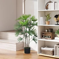 Palma Artificiale da 90 cm a 24 Foglie in Plastica Verde con Vaso da Ø16.5x13.5 cm