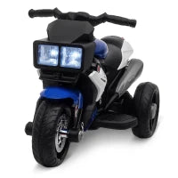 Moto Elettrica per Bambini 3-5 Anni 6V (max. 25kg), Velocità 3km/h, Motorino Elettrica per Bimbi con 3 Ruote, Luci e Suoni, Blu e Nero, 86x42x52cm