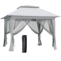 Gazebo Pieghevole Pop-Up con Borsa a Rotelle in Acciaio, Tessuto Oxford, Rete, 3.64x3.64x2.94m, Grigio