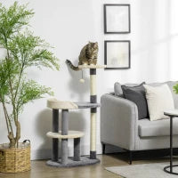 Albero Tiragraffi per Gatti a 3 Livelli con Pali in Sisal e Altezza 105cm, Grigio