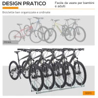 Rastrelliera Portabiciclette Parcheggio per 5 Biciclette in Acciaio, 145×33×27 cm, Argento