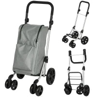 Carrello della Spesa Pieghevole da 46 L 3 in 1 con 6 Ruote, Borsa Termica e Manico Regolabile 44x58x100 cm Grigio