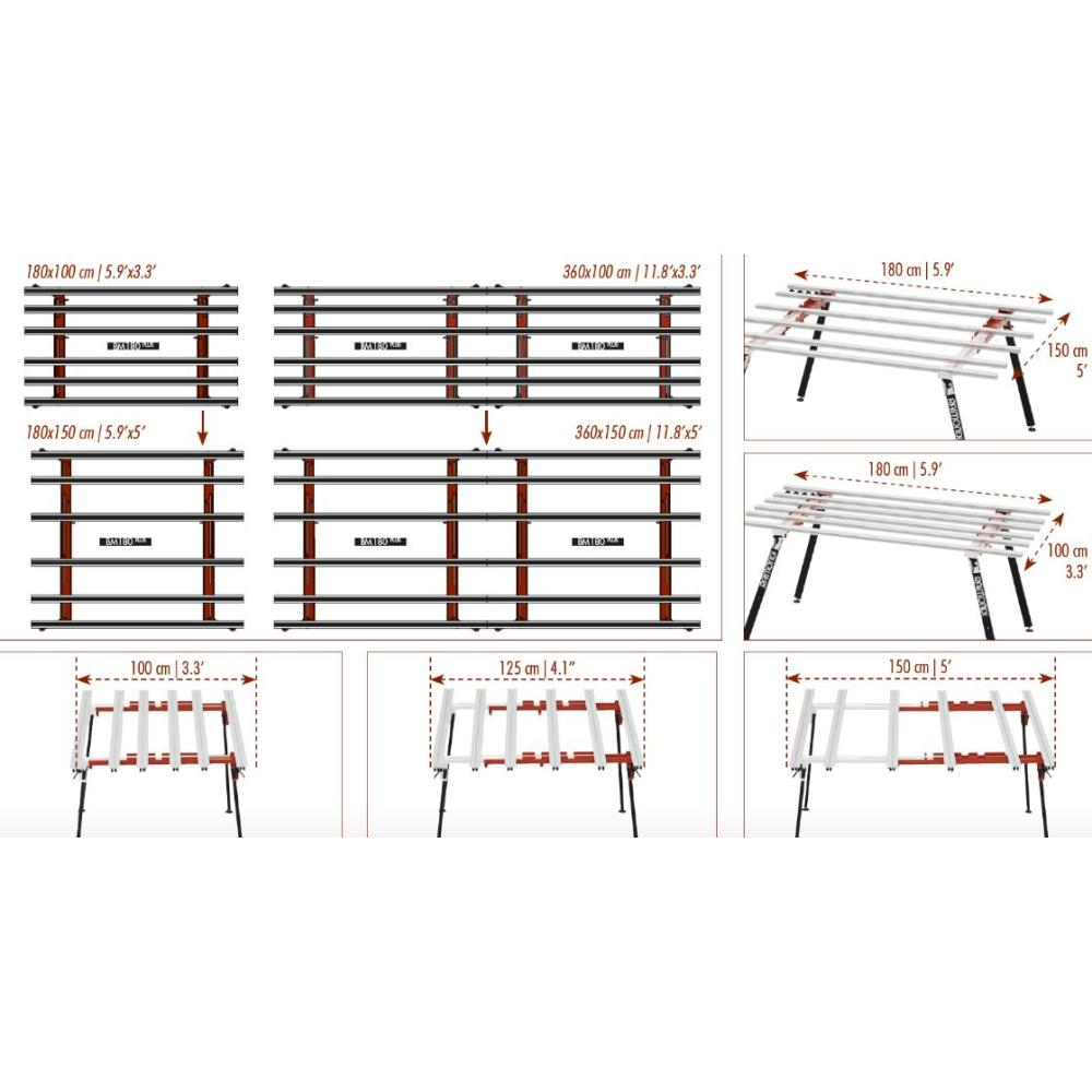 Banco lavoro larghezza variabile 180 x 100/150 cm bm 180 plus grandi lastre