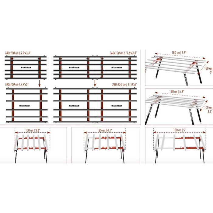 Banco lavoro larghezza variabile 180 x 100/150 cm bm 180 plus grandi lastre
