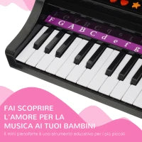Pianoforte Elettrico Giocattolo Strumento Musicale per Bambini con 37 Tasti Microfono e Sgabello 48x39x69cm Nero