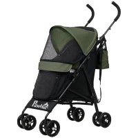 Passeggino per Cani con 2 Finestre a Rete, in Acciaio e Tessuto Oxford, 76x44x103 cm, Nero e Verde Scuro