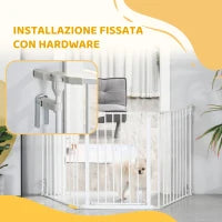 Cancelletto per Cani con Chiusura Automatica e Sistema di Blocco, in Metallo e Plastica, 180x74.5 cm, Bianco