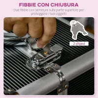 Trolley Valigetta Porta Trucchi Professionale, Blocco con 2 Chiavi e Ruote, Nero 36x23x52cm