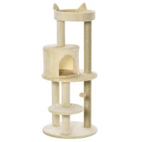 Albero Tiragraffi per Gatti Adulti con Cuccia Spaziosa e Piattaforma, 104 cm, Bianco Crema