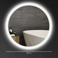 kleankin Specchio Bagno con Luci LED Regolabili, Controllo Touch e Design Antiappannamento, Ø60 cm