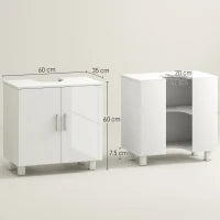 Mobile Sotto Lavabo Bagno a 2 Ante con Ripiano Centrale, in MDF, 60x35x60 cm, Bianco