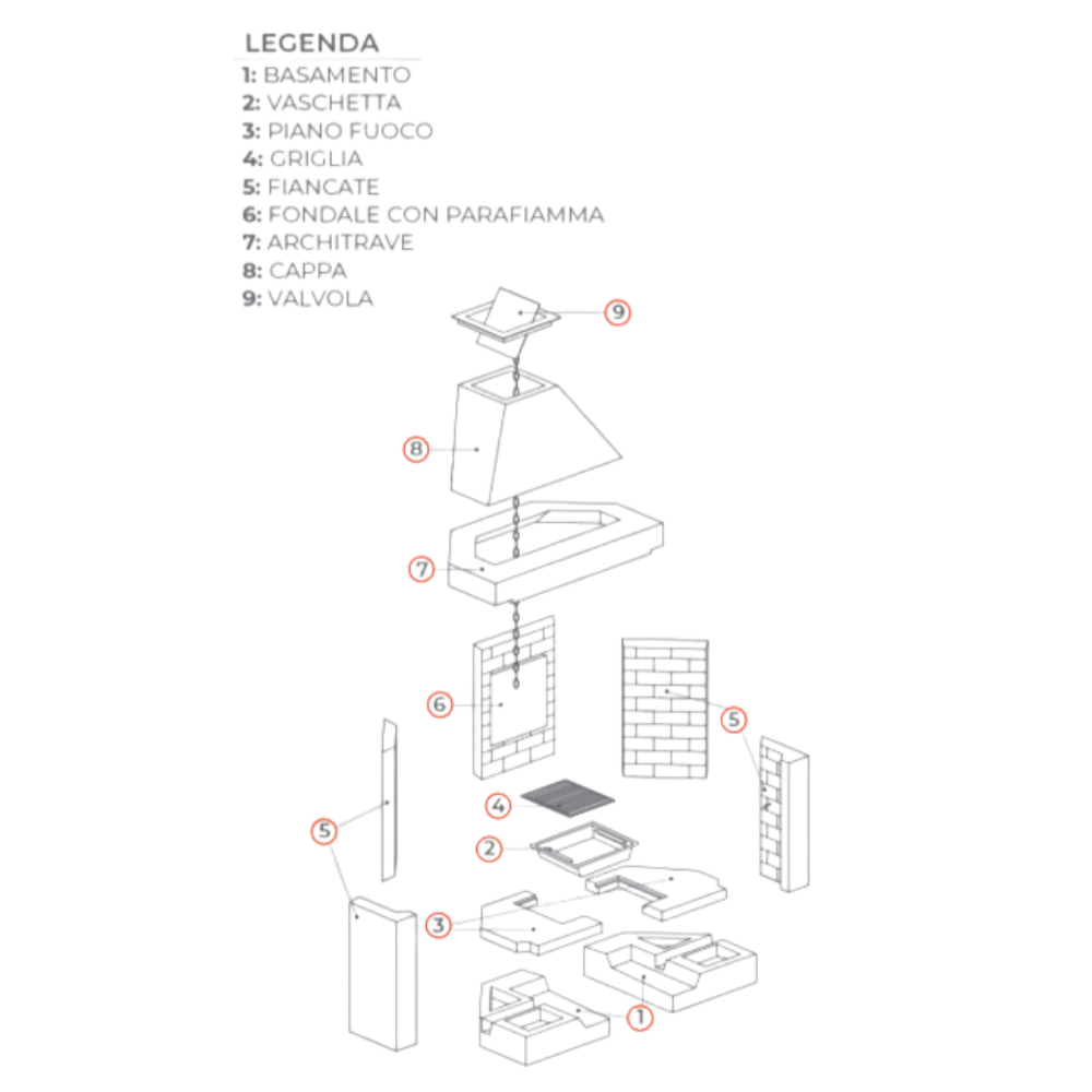 Camino a legna prefabbricato focolare refrattario aperto a vista m130ref calore
