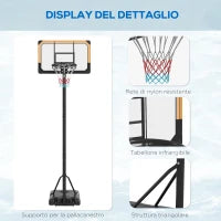 Canestro Basket a 6 Altezze Regolabili con Base Riempibile e Rotelle, in PE, Acciaio e Poliestere, Nero
