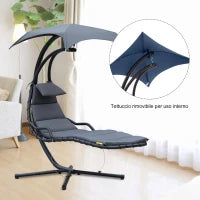 Poltrona Sospesa da Giardino con Tettuccio Orientabile a Protezione UV, Sedia a Dondolo Sospesa Imbottito per Esterno, Grigio Scuro 190x115x190 cm