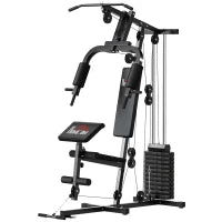Stazione Fitness con Seduta e Schienale Imbottiti, in Acciaio e PU, 135x103x210 cm, Nero