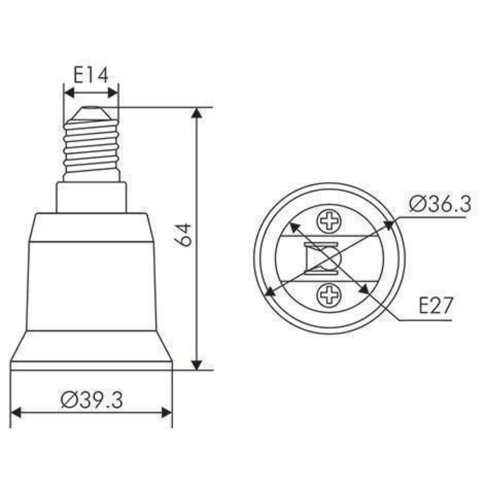 Adattatore portalampada da attacco e14 a attacco e27 plastica ip20