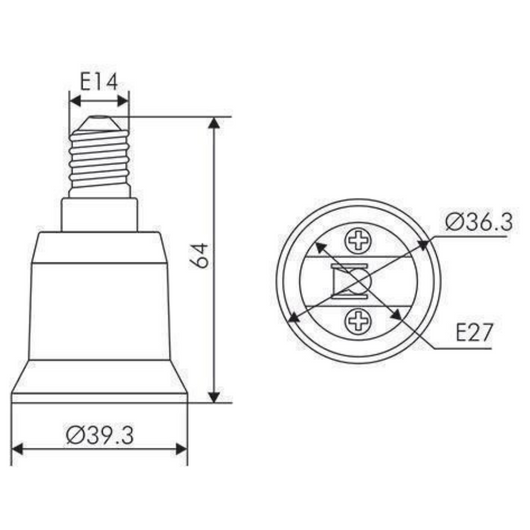Adattatore portalampada da attacco e14 a attacco e27 plastica ip20