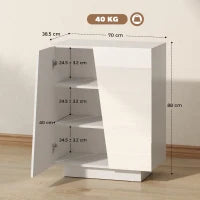 Mobiletto Multiuso in Truciolato Bianco a 3 Livelli con Ripiano Regolabile su 3 Livelli, 70x40x88 cm