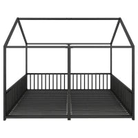 Letto per Bambini 4+ Anni Matrimoniale 90x200 cm, con Ringhiera di Sicurezza, Senza Materasso, Nero